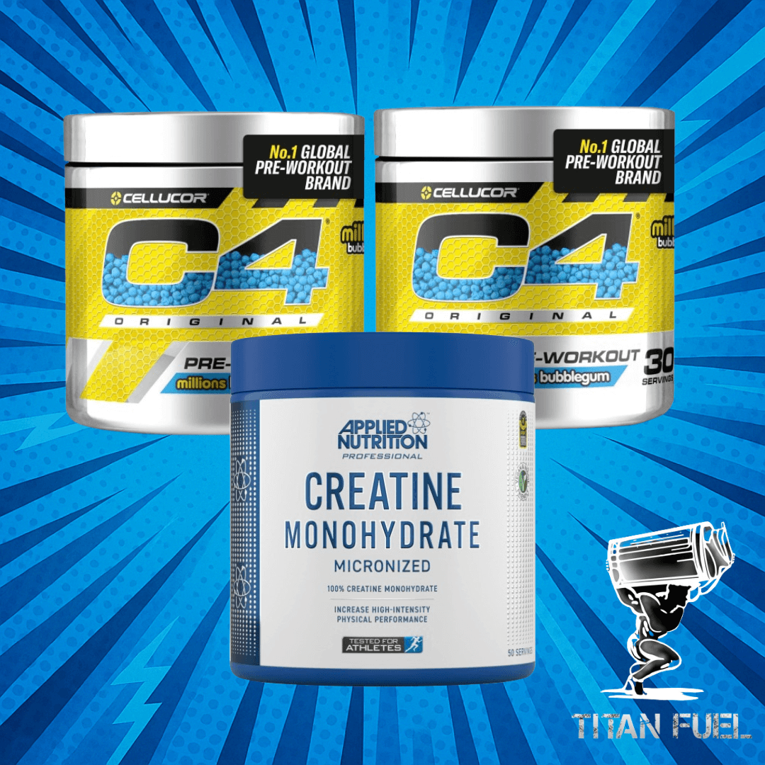 Creatine and two Cellucor C4 original pre workout - TITAN FUEL Malta